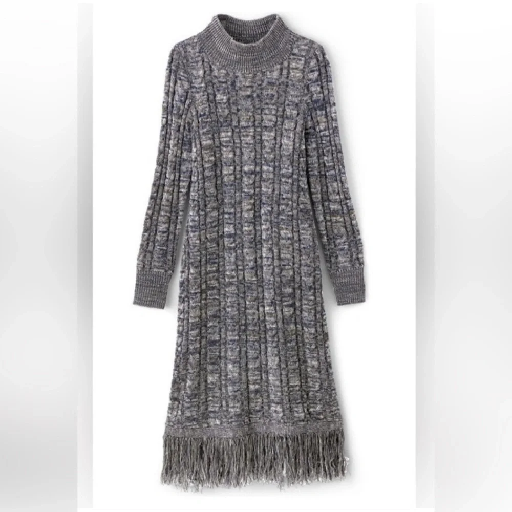 Soft Surroundings Cable Knit Sweater Dress with Fringe Hem MSRP $150 - Picture 4 of 9